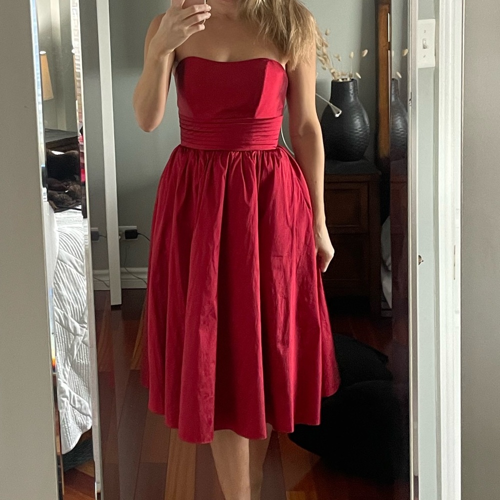Red Strapless Angelina Faccenda Midi dress Size 3/4